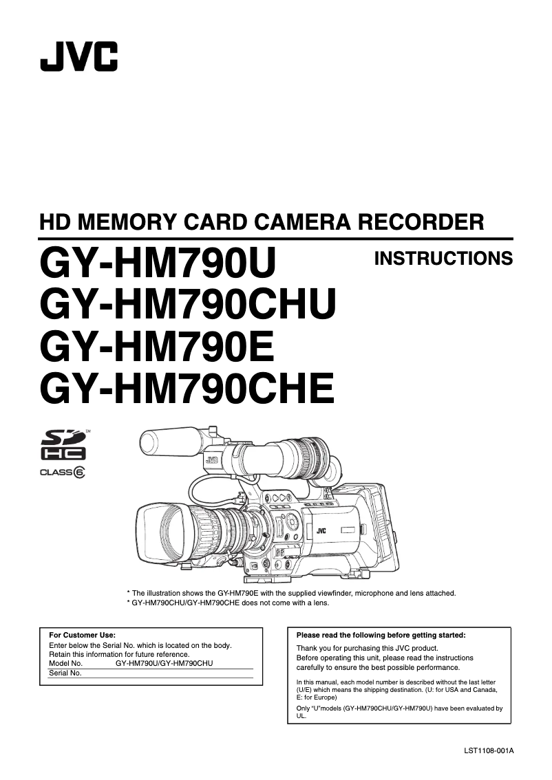 Page 1 de la notice Manuel utilisateur JVC GY-HM790U