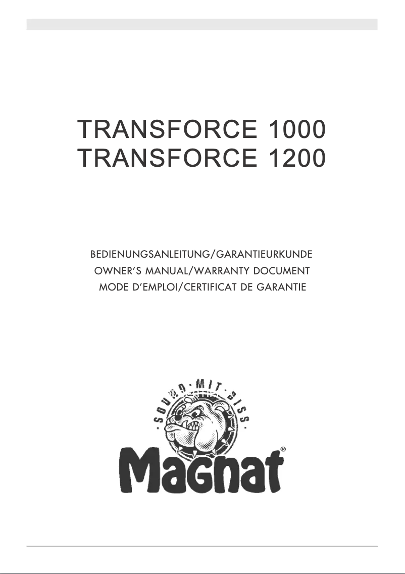 Page 1 de la notice Manuel utilisateur Magnat Transforce 1200