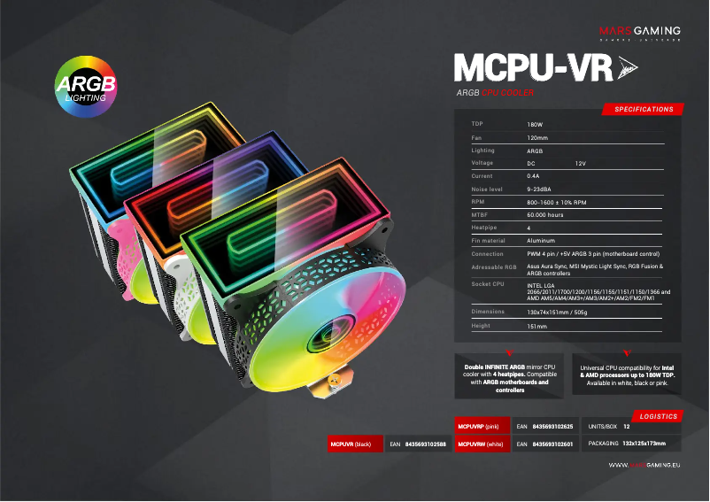 Page 1 de la notice Fiche technique Mars Gaming MCPU-VR