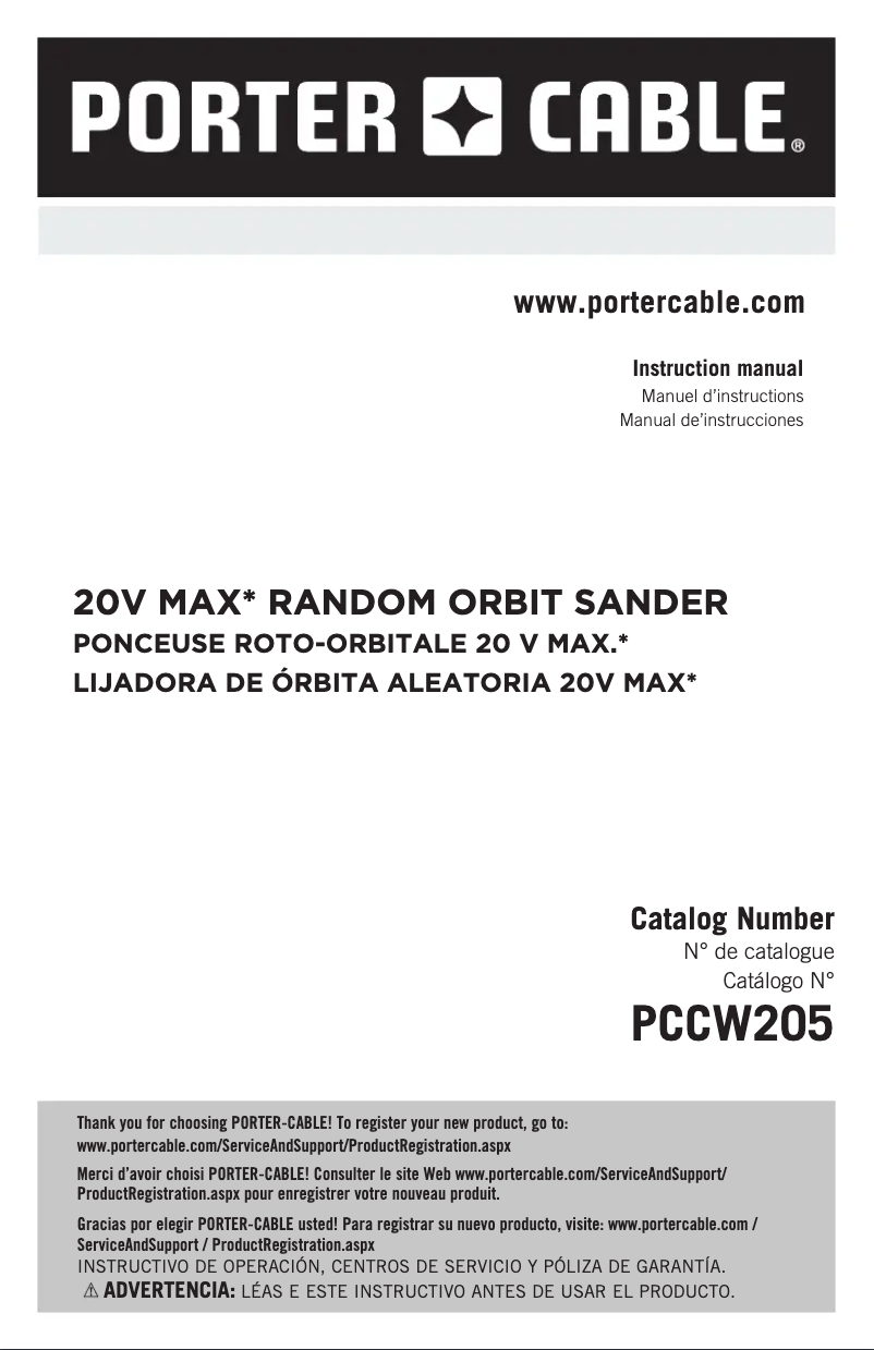 Page n°1 - Manuel utilisateur Porter-Cable PCCW205