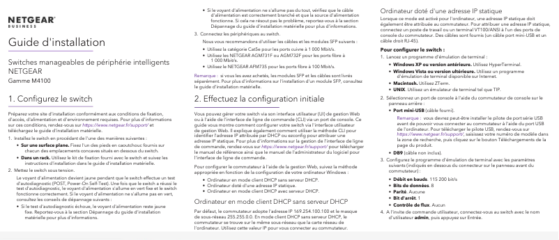 Page 1 de la notice Guide d'installation Netgear ProSafe M4100