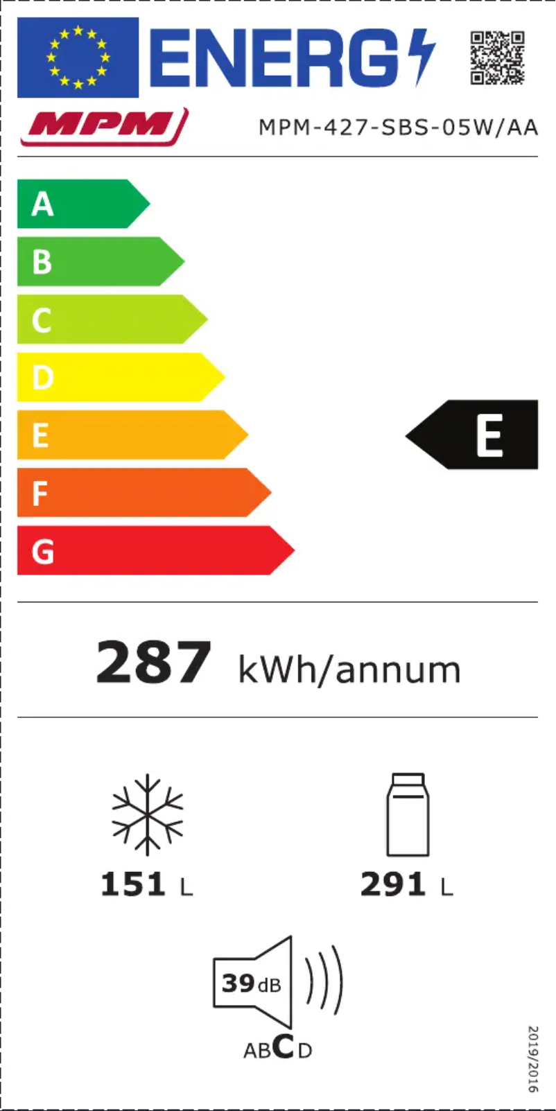 Page n°1 - Label énergétique MPM MPM-427-SBS-05W/AA