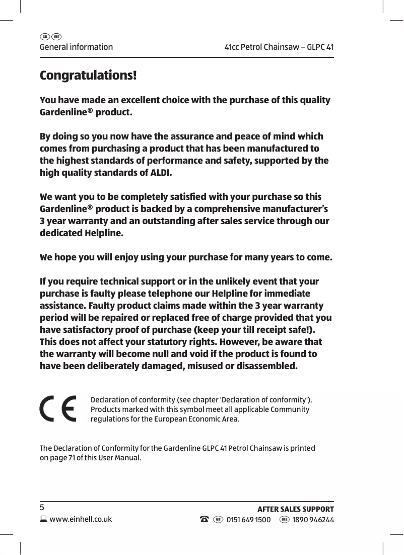 Página 1 del manual Manual de usuario Gardenline GLPC 41