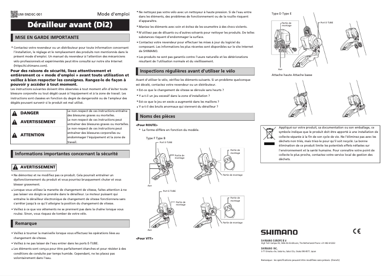 Page 1 de la notice Manuel utilisateur Shimano FD-6870-F