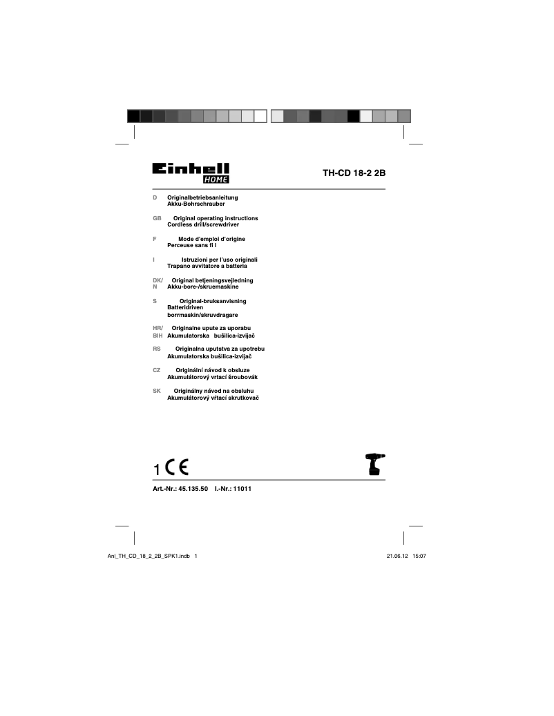 Page 1 de la notice Manuel utilisateur Einhell TH-CD 18-2 2B