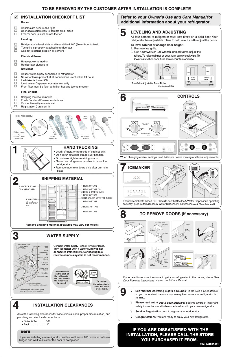 Page n°1 - Guide d'installation Frigidaire FRS6HF6JQ