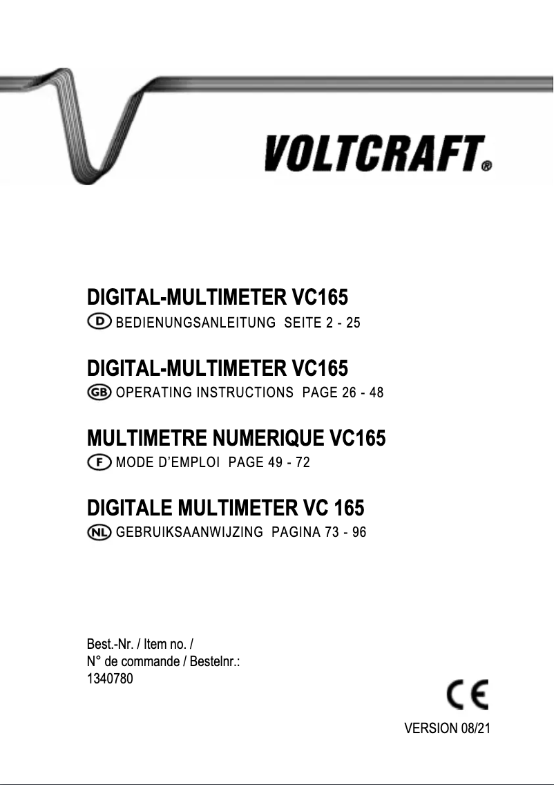 Page 1 de la notice Manuel utilisateur Voltcraft VC165