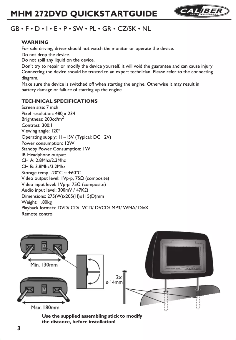 Page 1 de la notice Manuel utilisateur Caliber MHM 272DVD