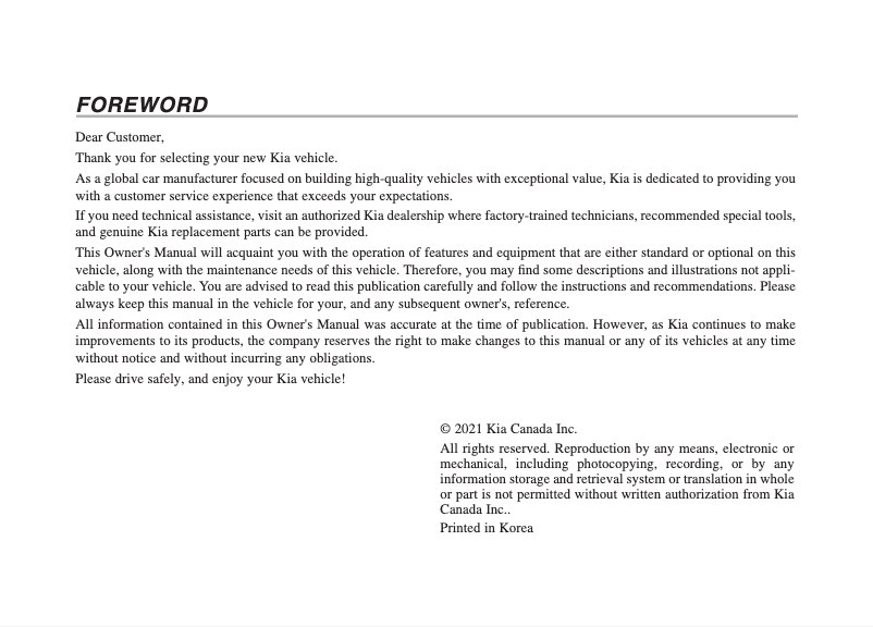 Page 1 de la notice Manuel utilisateur Kia Niro Hybrid (2022)
