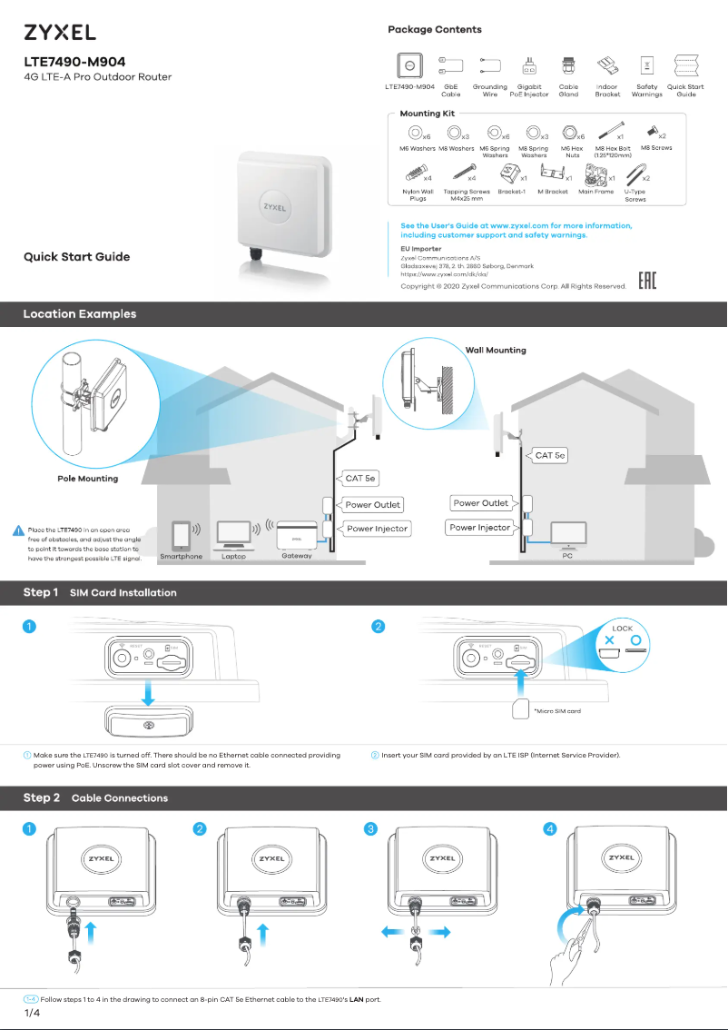 Page 1 of the manual Quick Start Guide ZyXEL LTE7490-M904