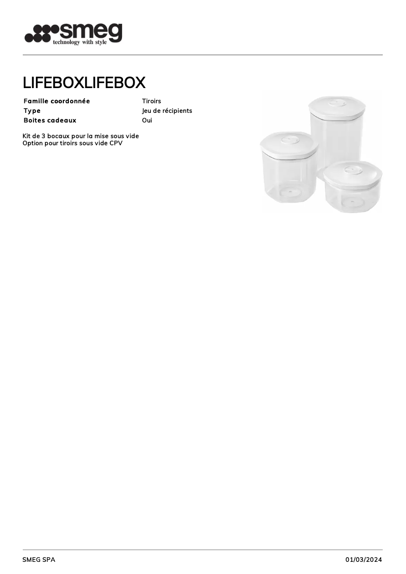 Page n°1 - Fiche technique Smeg LIFEBOX