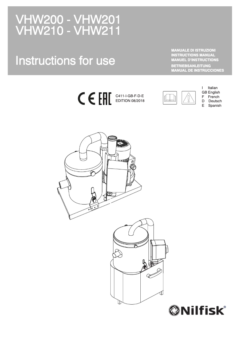 Page n°1 - Manuel utilisateur Nilfisk VHW201