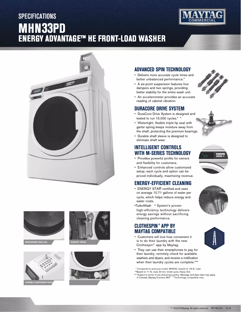 Page n°1 - Fiche technique Maytag MHN33PD