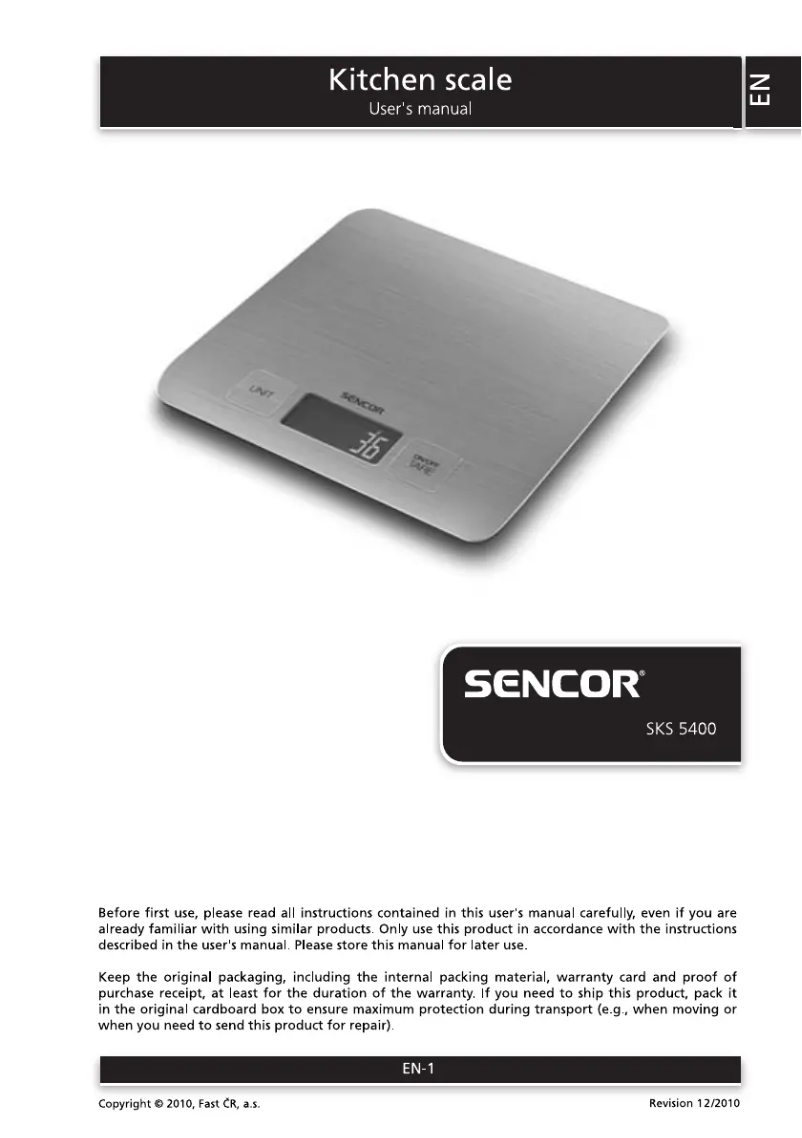 Page 1 de la notice Manuel utilisateur Sencor SKS 5400