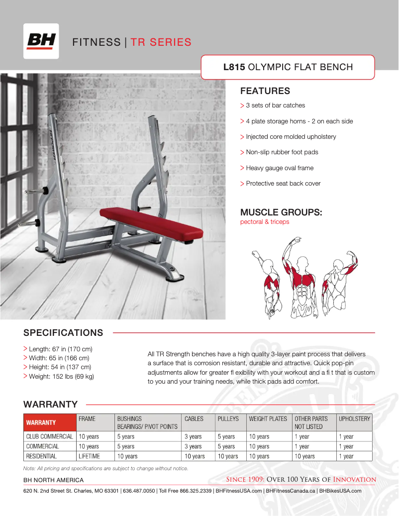 Page 1 of the manual Technical Sheet BH Fitness L815