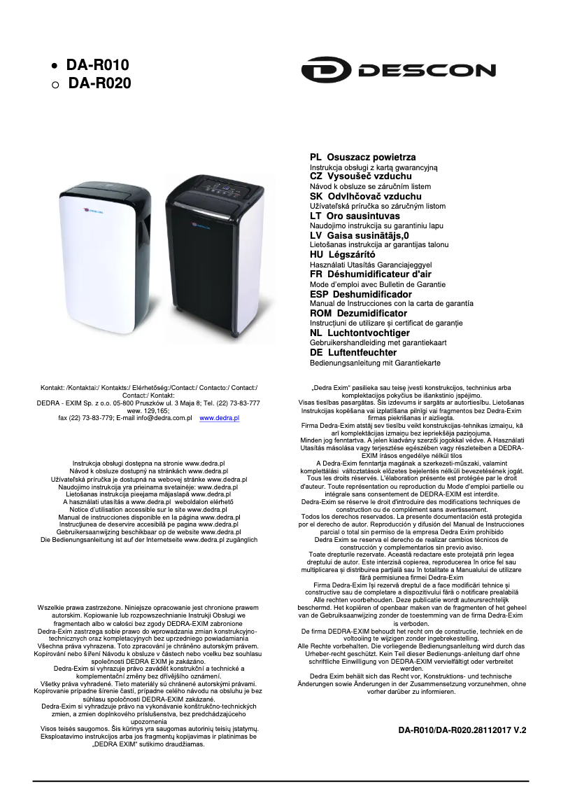 Image de la première page du manuel de l'appareil DA-R010