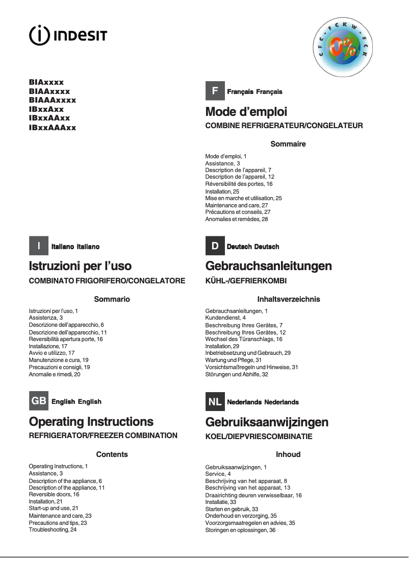 Page 1 de la notice Manuel utilisateur Indesit BIAA 33 F X H D