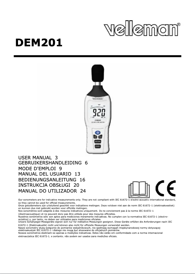 Page n°1 - Manuel utilisateur Velleman DEM201