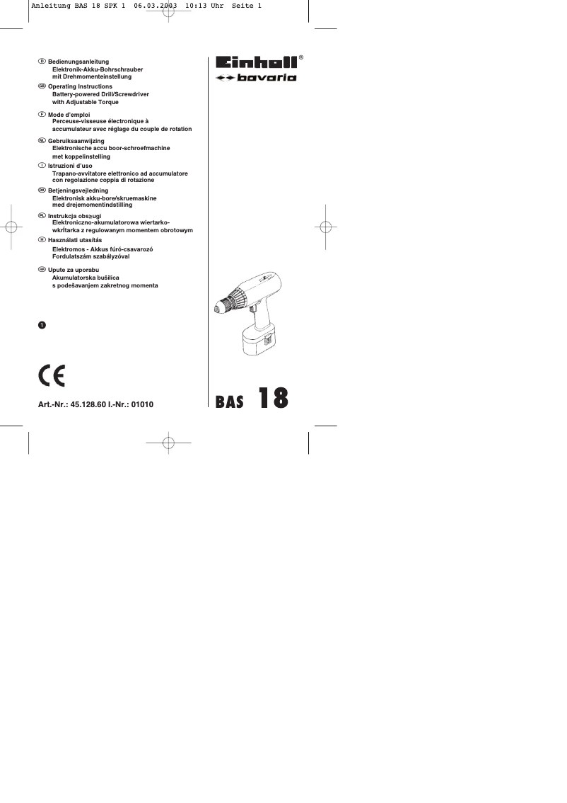 Image de la première page du manuel de l'appareil BAS 18
