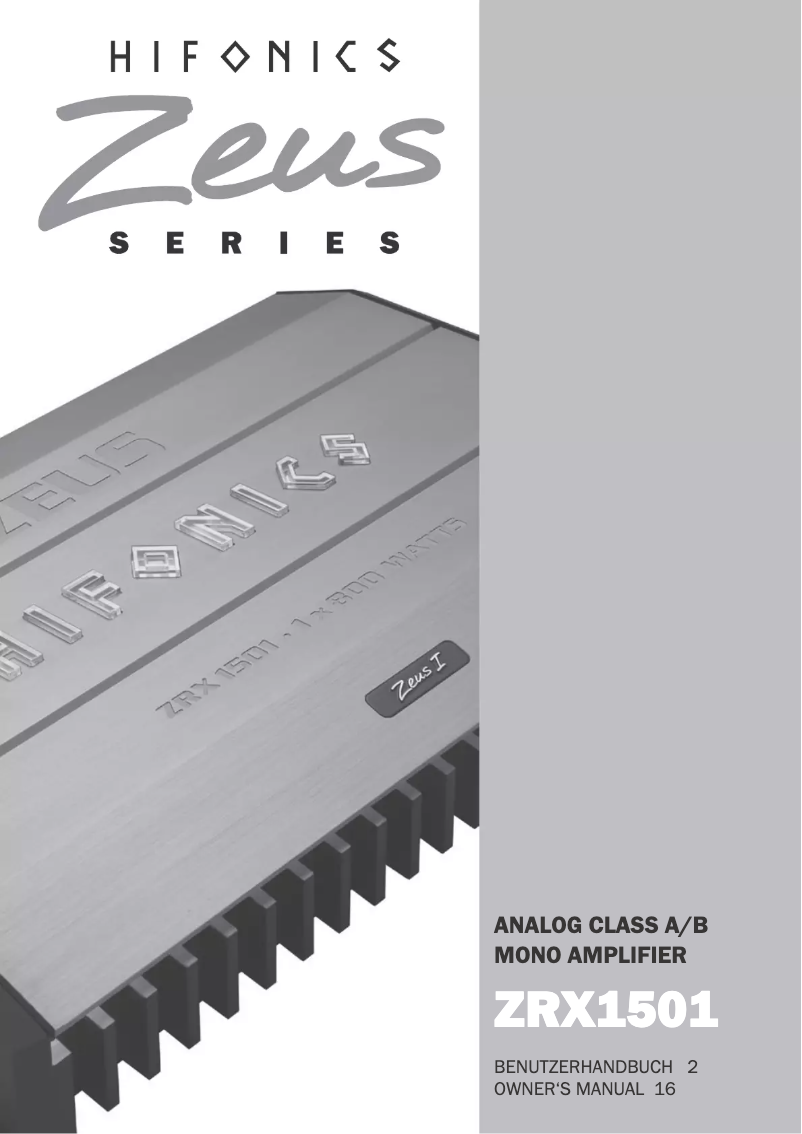 Image de la première page du manuel de l'appareil ZEUS ZRX1501