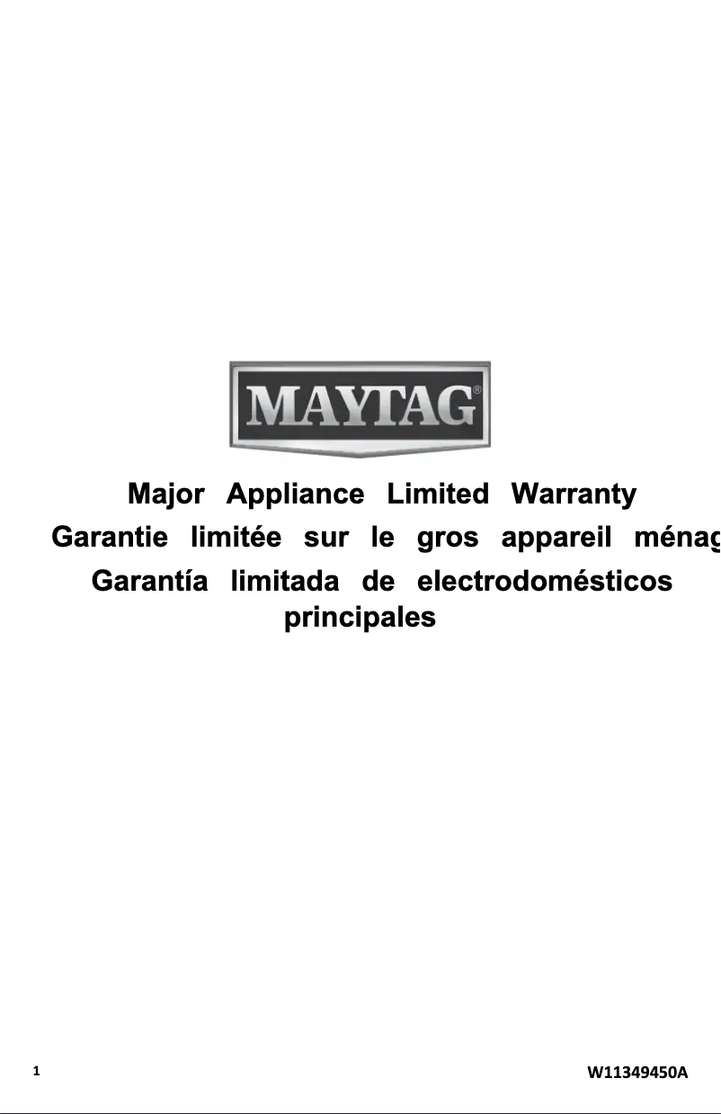 Page 1 de la notice Informations de garantie Maytag MDB4949SKW