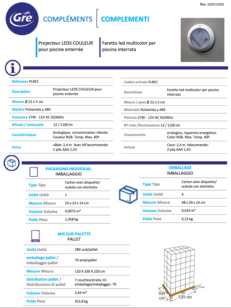 Page 1 de la notice Fiche technique Gre PLREC