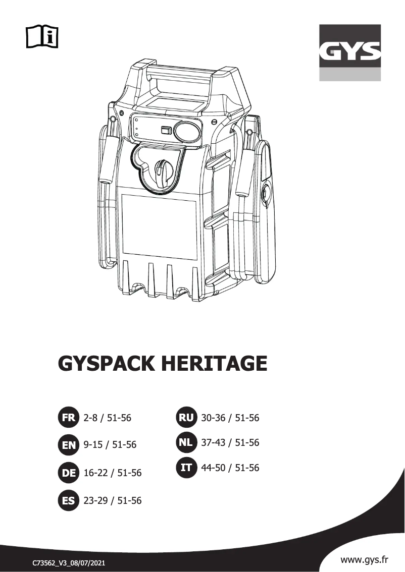 Page n°1 - Manuel utilisateur GYS Gyspack Heritage