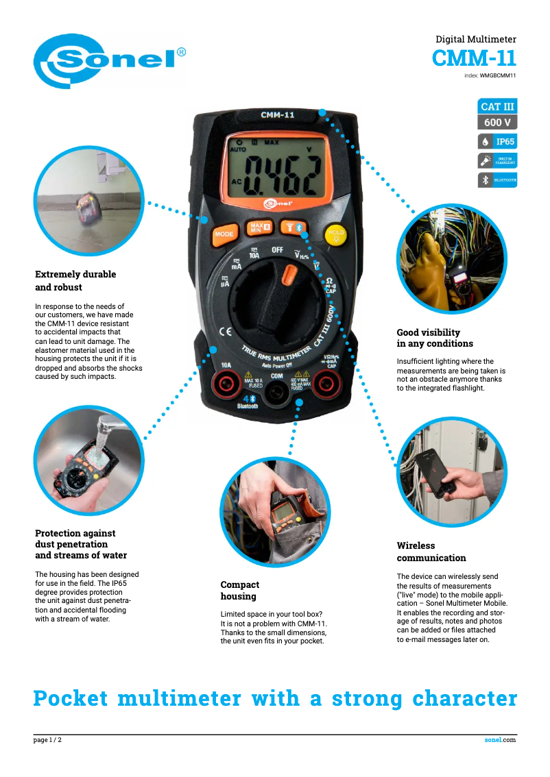 Page 1 de la notice Fiche technique Sonel CMM-11
