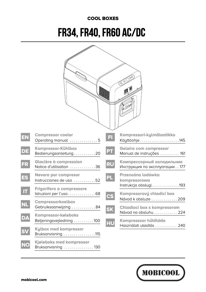 Page 1 de la notice Manuel utilisateur Mobicool FR40 AC/DC