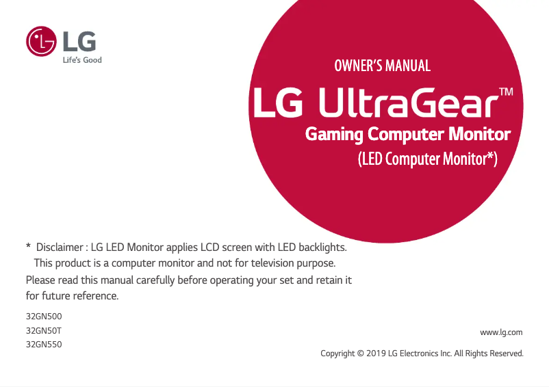 First page image of the manual for UltraGear 32GN550