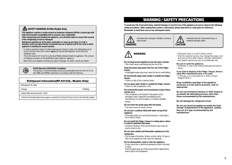 Page 1 de la notice Manuel utilisateur Daewoo RF-422NW