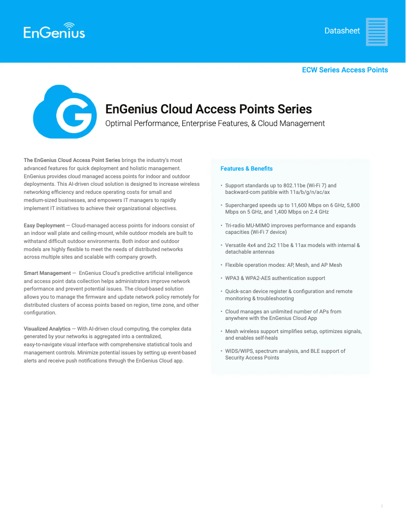 Page 1 de la notice Fiche technique EnGenius EWS850-FIT