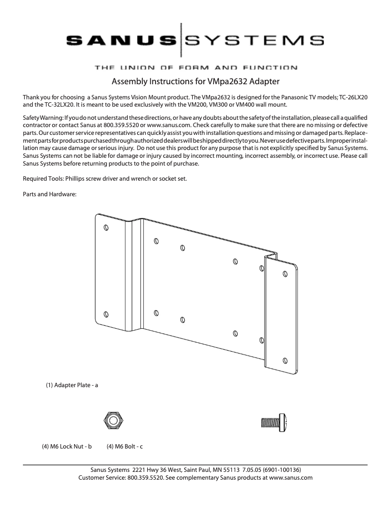 Page n°1 - Manuel utilisateur Sanus VMpa2632