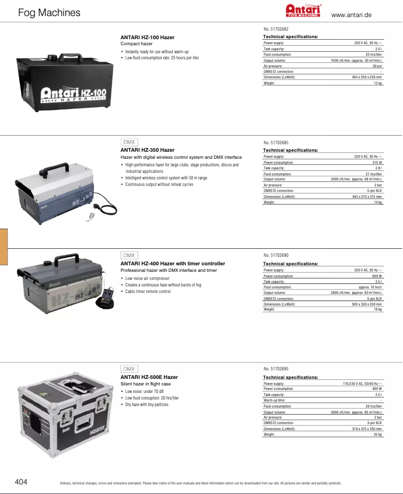 Page 1 de la notice Catalogue Antari HZ-100