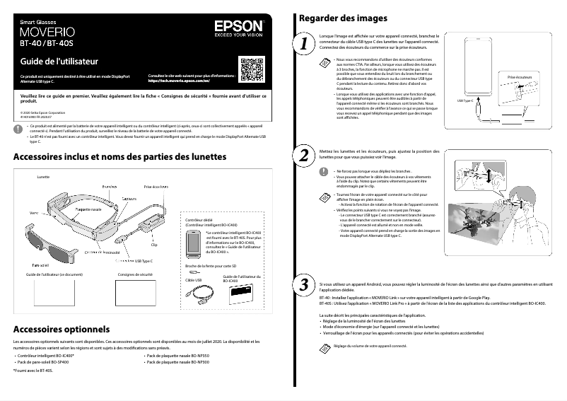 Page 1 de la notice Manuel utilisateur Epson Moverio BT-40
