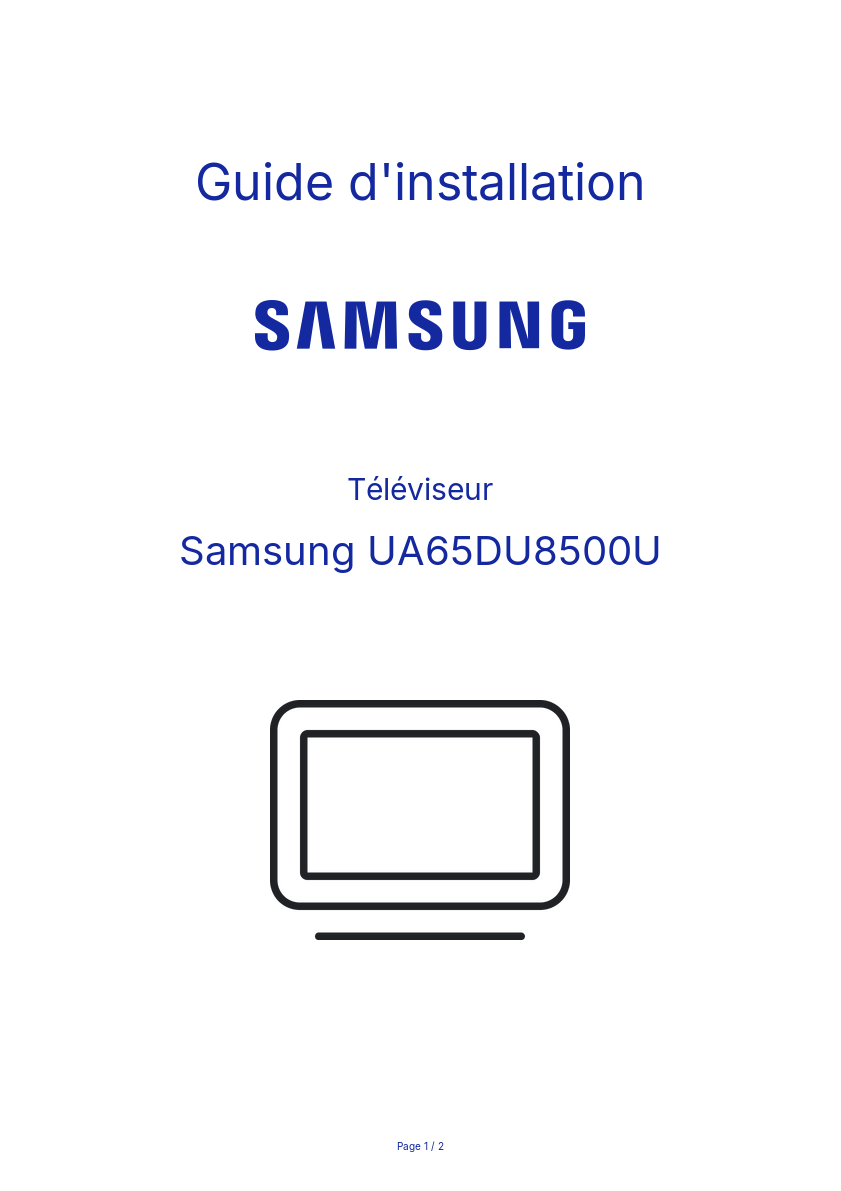 Page n°1 - Guide d'installation Samsung UA65DU8500U