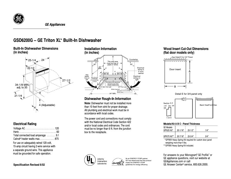 Page 1 de la notice Fiche technique GE GSD6200GCC
