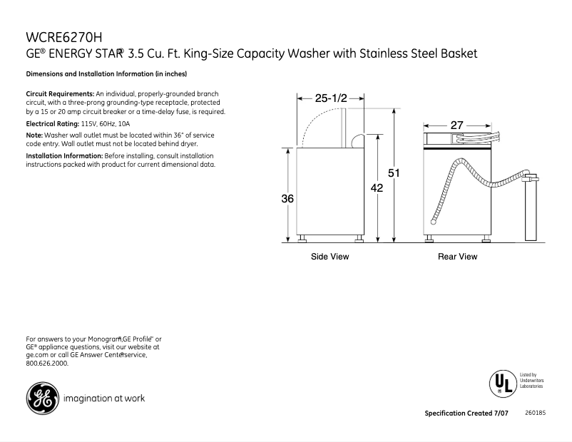 Image de la première page du manuel de l'appareil WCRE6270HWW
