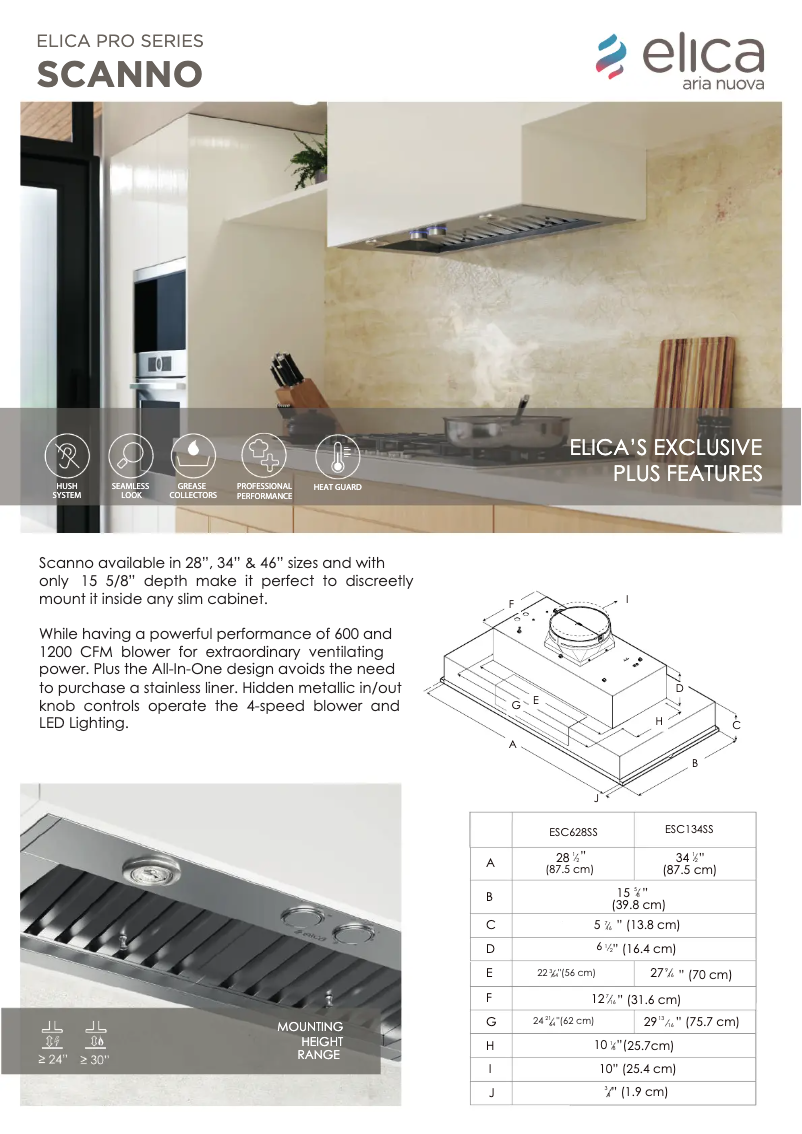 Page 1 de la notice Fiche technique Elica SCANNO ESC134SS