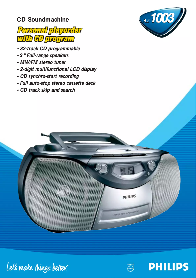 Page 1 de la notice Fiche technique Philips AZ1003