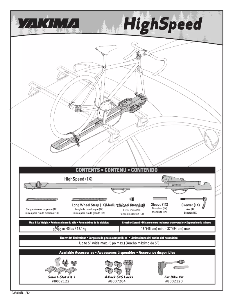 Page 1 de la notice Manuel utilisateur Yakima HighSpeed