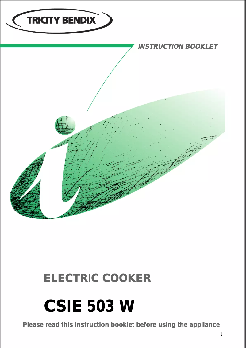 Page n°1 - Manuel utilisateur Tricity Bendix CSIE503W