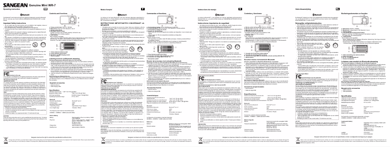 Page 1 de la notice Manuel utilisateur Sangean Genuine Mini WR-7