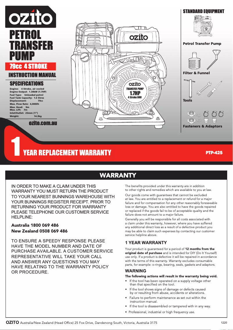 Página 1 del manual Manual de usuario Ozito PTP-425