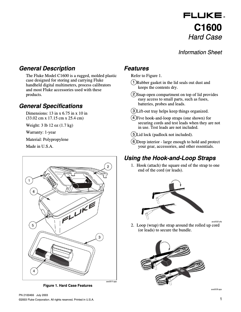 Page 1 of the manual User Manual Fluke C1600