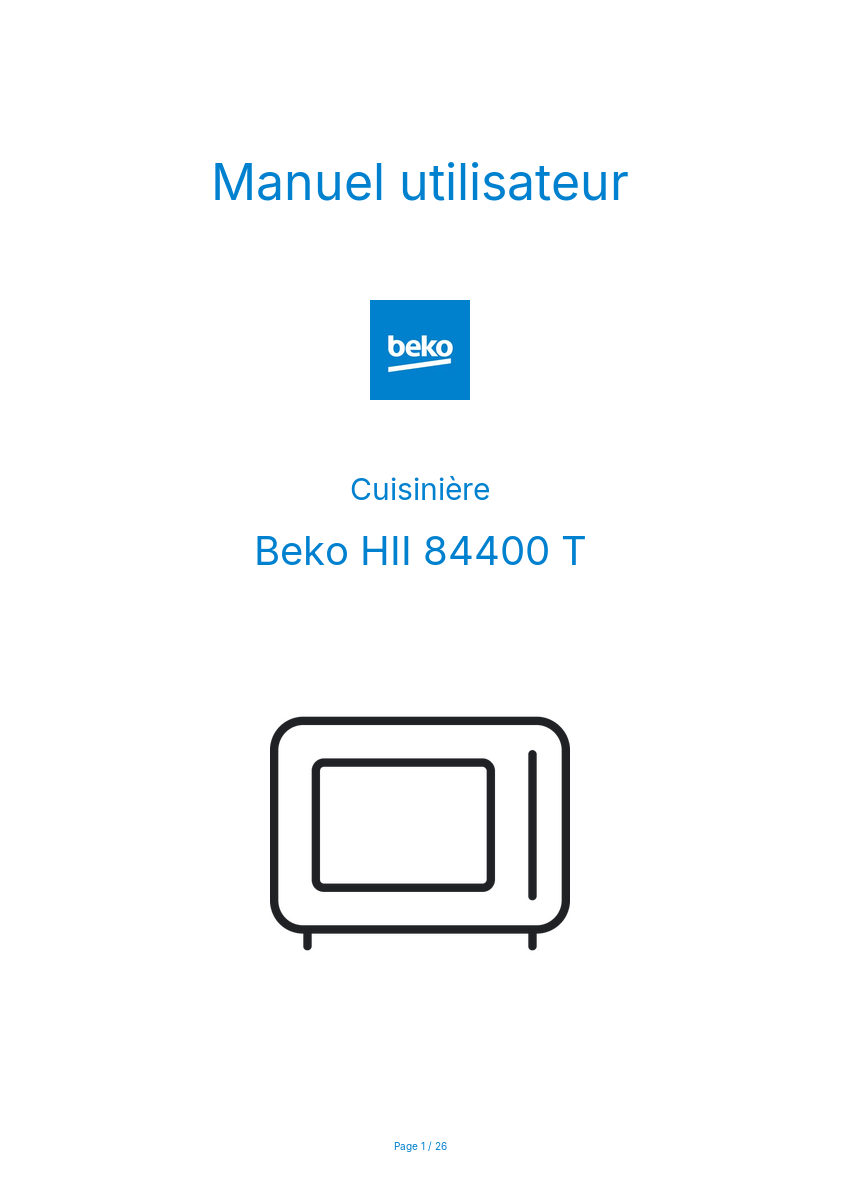 Page n°1 - Manuel utilisateur Beko HII 84400 T