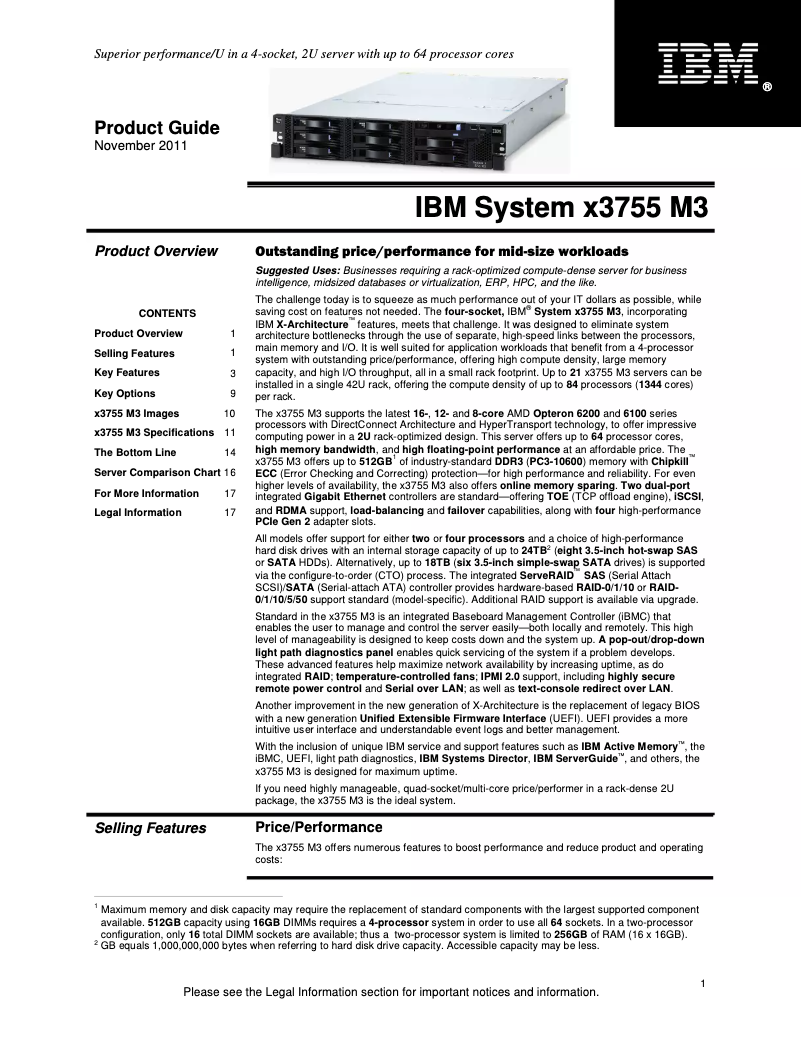 Page n°1 - Manuel utilisateur IBM System x x3755 M3