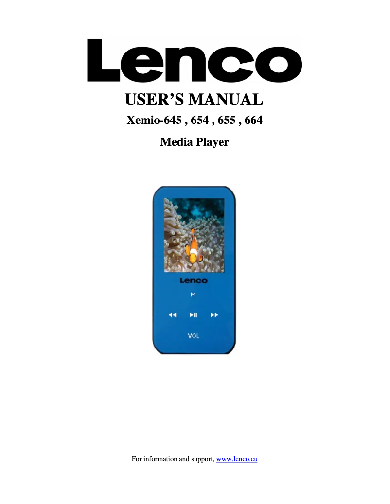 Page n°1 - Manuel utilisateur Lenco Xemio 645