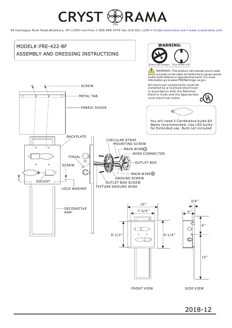 Página 1 del manual Manual de usuario Crystorama Fremont FRE-422-BF