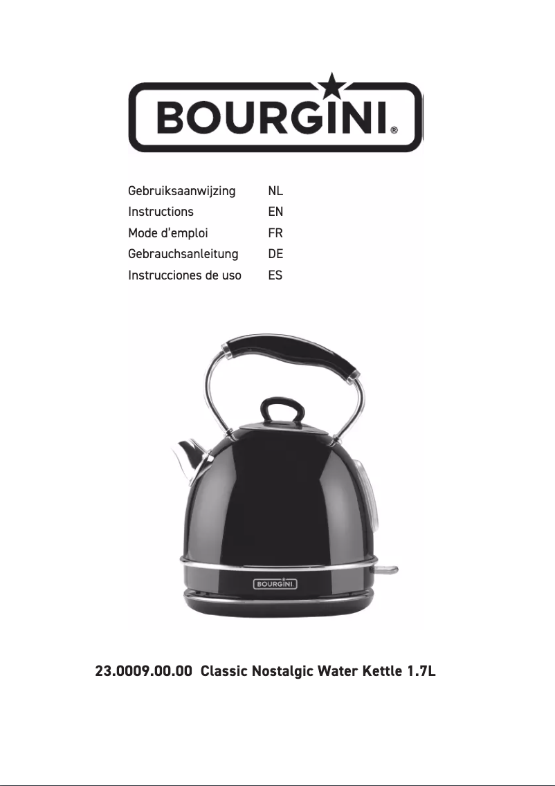 Page 1 de la notice Manuel utilisateur Bourgini Classic Nostalgic Water Kettle 1.7L
